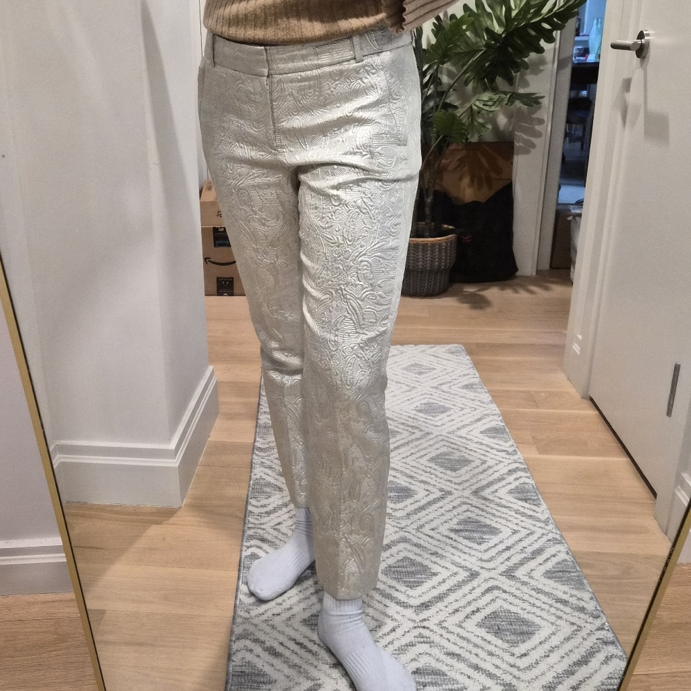 J. Crew Silver Brocade Trousers